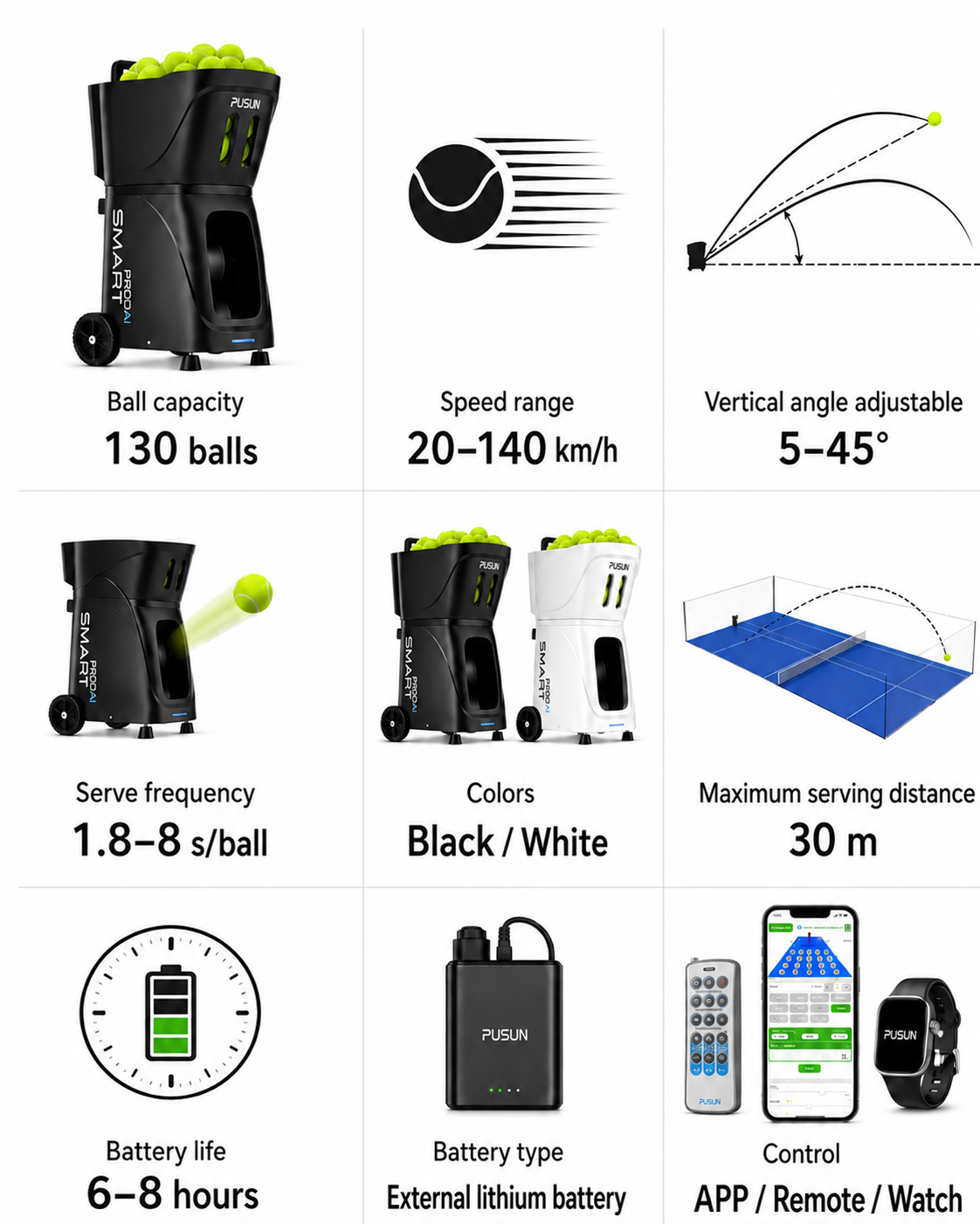 PUSUN Smart Pro AI | Padel & Tennis Ball Machine