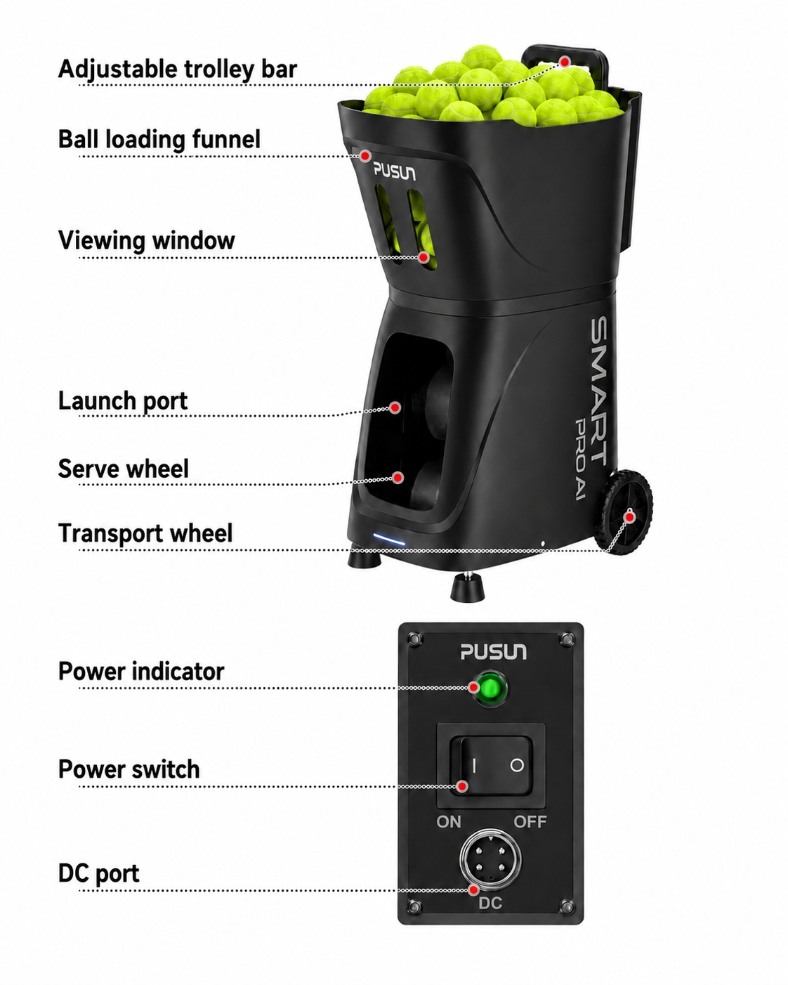 PUSUN Smart Pro AI | Padel & Tennis Ball Machine